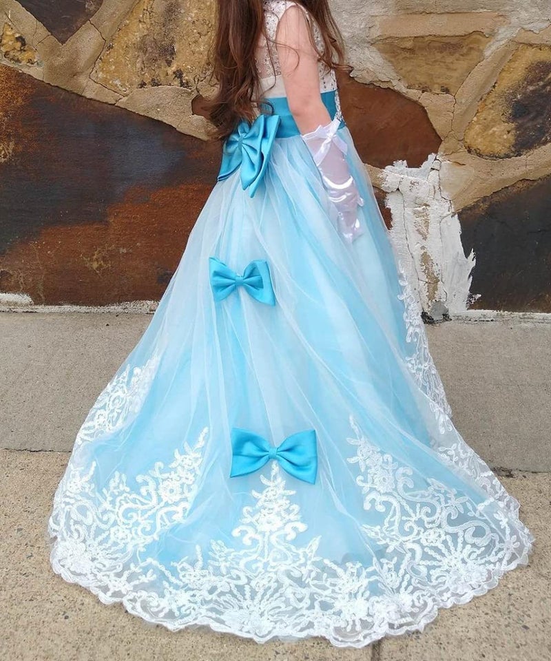 WDE Princess Blue Long Girls Pageant Dresses Kids Prom Puffy, Blue, Size 12 - Image 3